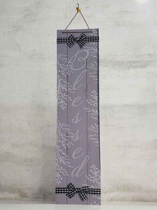 Other - “Blessed” Sparkling White Wooden Design Wall Plaque with Gingham Bows